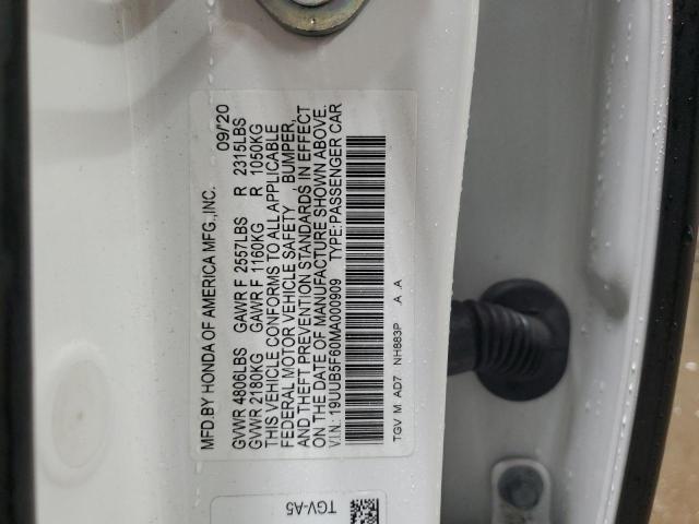 19UUB5F60MA000909 - 2021 ACURA TLX ADVANCE WHITE photo 12