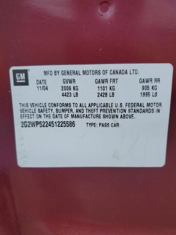 2G2WP522451225586 - 2005 PONTIAC GRAND PRIX 勃艮第红 照片 12