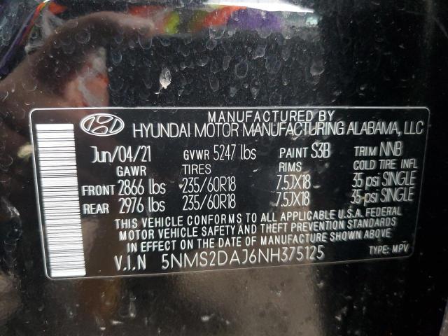 5NMS2DAJ6NH375125 - 2022 HYUNDAI SANTA FE SEL BLACK photo 13