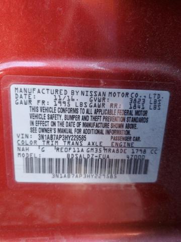 3N1AB7AP3HY229585 - 2017 NISSAN SENTRA S RED photo 12