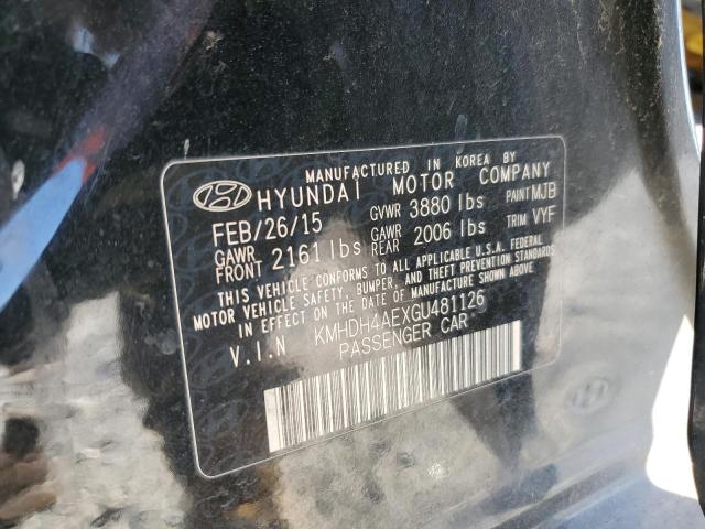 KMHDH4AEXGU481126 - 2016 HYUNDAI ELANTRA SE BLACK photo 12