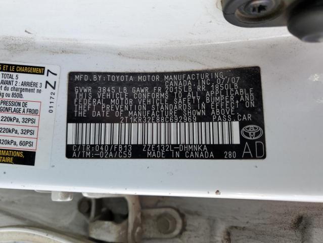 2T1KR32E88C692969 - 2008 TOYOTA COROLLA MA XR WHITE photo 12