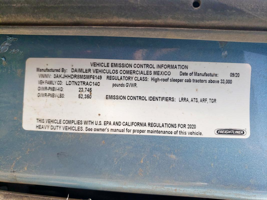 3AKJHHDR8MSMF6149 - 2021 FREIGHTLINER CASCADIA 1 BLUE photo 10