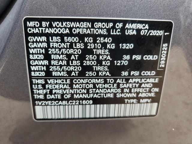 1V2YE2CA8LC221609 - 2020 VOLKSWAGEN ATLAS CROS SE GRAY photo 12