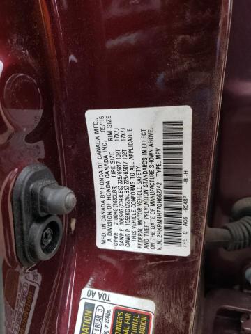 2HKRM4H77GH662742 - 2016 HONDA CR-V EXL BURGUNDY photo 13