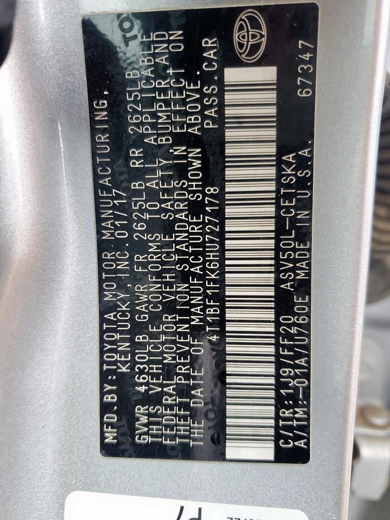 4T1BF1FK6HU727178 - 2017 TOYOTA CAMRY SE LE Gümüş fotoğraf 12