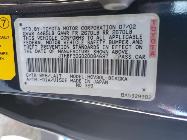 JTHBF30G020084697 - 2002 LEXUS ES 300 BLUE photo 12