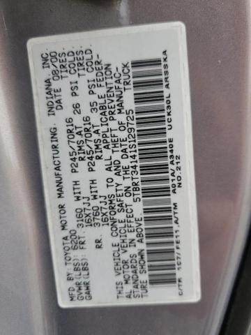 5TBRT34141S129725 - 2001 TOYOTA TUNDRA ACCESS CAB GRAY photo 12