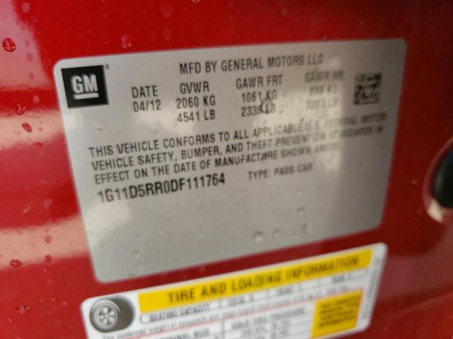 1G11D5RR0DF111764 - 2013 CHEVROLET MALIBU 1LT 红色 照片 12