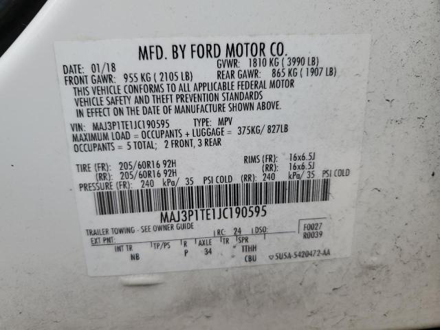 MAJ3P1TE1JC190595 - 2018 FORD ECOSPORT SE თეთრი ფოტო 13