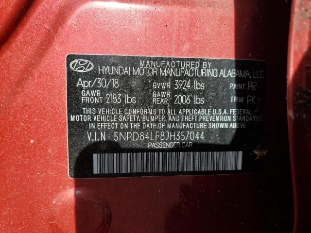 5NPD84LF8JH357044 - 2018 HYUNDAI ELANTRA SEL RED photo 12