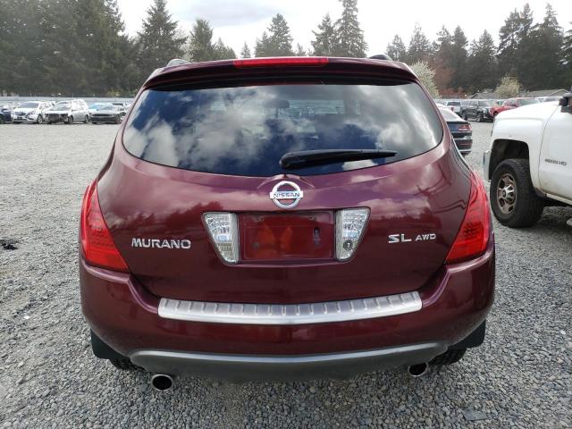 JN8AZ08W07W602489 - 2007 NISSAN MURANO SL MAROON photo 6