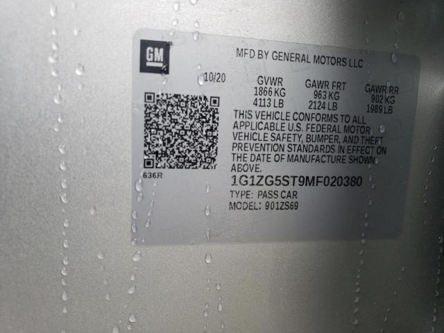 1G1ZG5ST9MF020380 - 2021 CHEVROLET MALIBU RS Gümüş foto 12