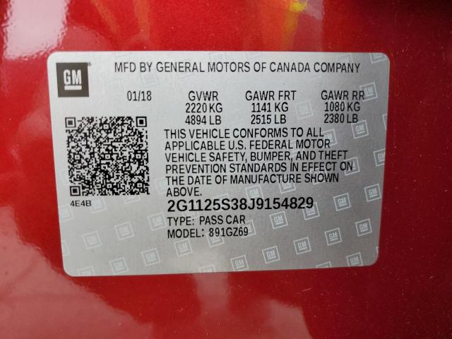 2G1125S38J9154829 - 2018 CHEVROLET IMPALA PREMIER RED photo 13