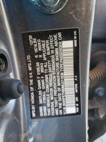 SHHFK7H90MU211639 - 2021 HONDA CIVIC SPORT TOURING رمادي صورة 12