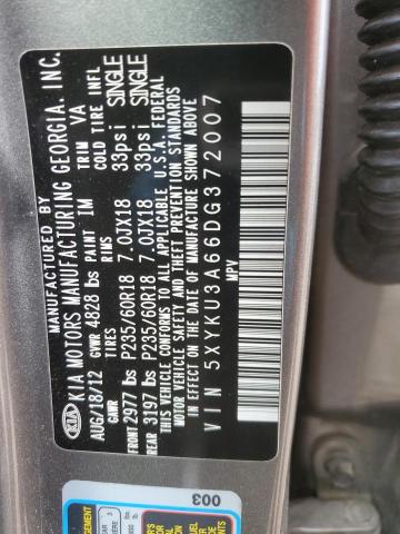 5XYKU3A66DG372007 - 2013 KIA SORENTO EX GRAY photo 14