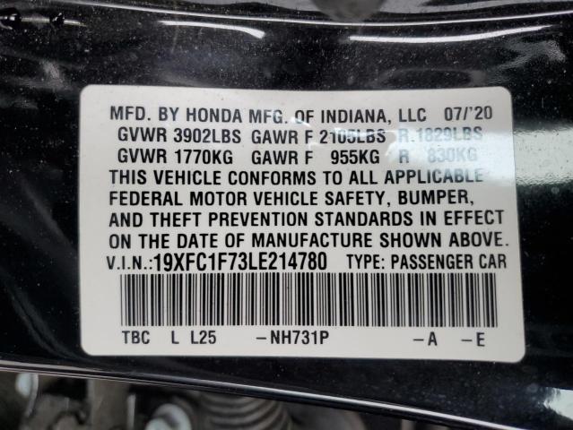 19XFC1F73LE214780 - 2020 HONDA CIVIC EXL BLACK photo 13