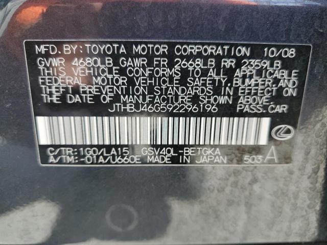 JTHBJ46G592296196 - 2009 LEXUS ES 350 GRAY photo 12