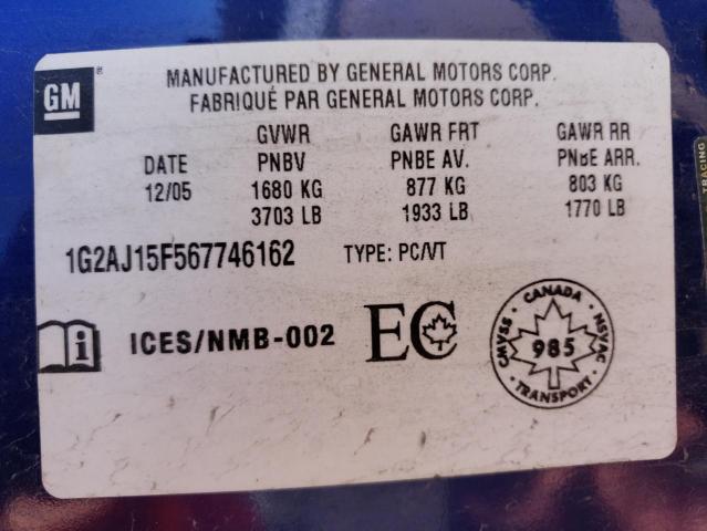 1G2AJ15F567746162 - 2006 PONTIAC PURSUIT BLUE photo 12