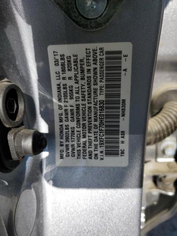 19XFC1F70HE016830 - 2017 HONDA CIVIC EXL 银色 照片 12