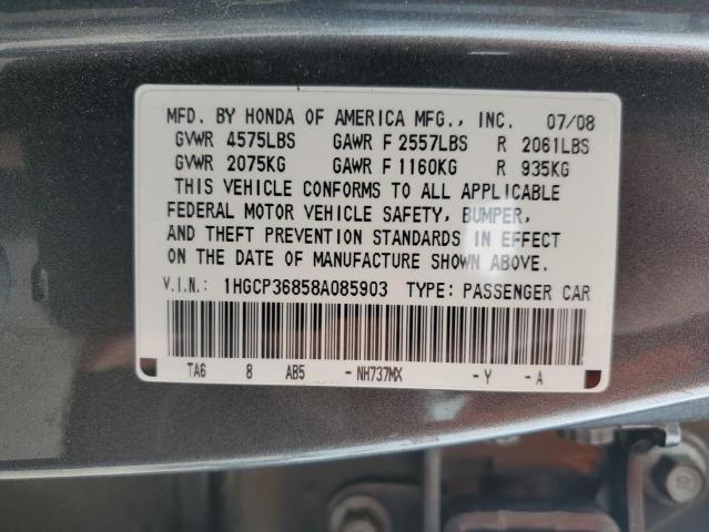 1HGCP36858A085903 - 2008 HONDA ACCORD EXL GRAY photo 12