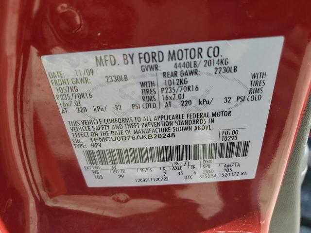 1FMCU0D76AKB20248 - 2010 FORD ESCAPE XLT RED photo 13