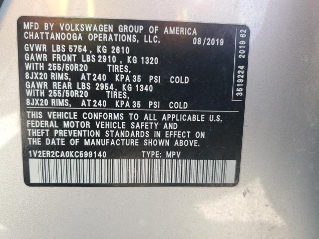 1V2ER2CA0KC599140 - 2019 VOLKSWAGEN ATLAS SEL Gümüş foto 13
