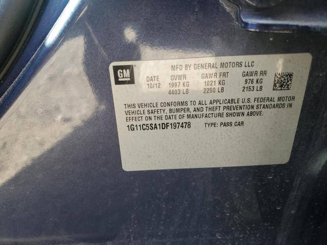 1G11C5SA1DF197478 - 2013 CHEVROLET MALIBU 1LT ლურჯი ფოტო 12