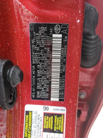 2T1BURHE6JC014851 - 2018 TOYOTA COROLLA L RED photo 12