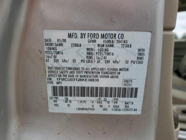 1FMCU03128KE38830 - 2008 FORD ESCAPE XLT SILVER photo 12