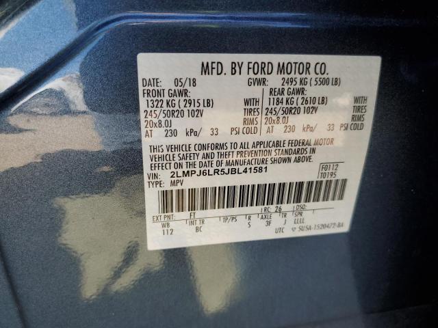 2LMPJ6LR5JBL41581 - 2018 LINCOLN MKX RESERVE Կապույտ լուսանկար 13