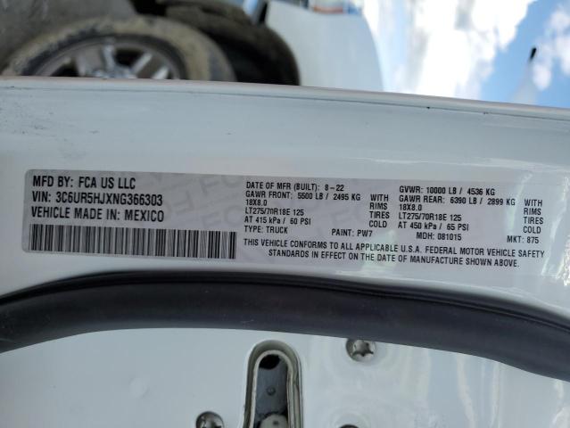 3C6UR5HJXNG366303 - 2022 RAM 2500 TRADESMAN WHITE photo 12