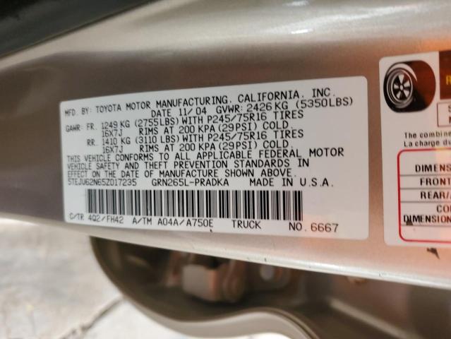 5TEJU62N65Z017235 - 2005 TOYOTA TACOMA DOUBLE CAB PRERUNNER TAN photo 12