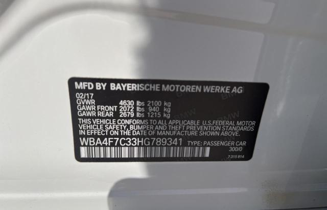 WBA4F7C33HG789341 - 2017 BMW 430I GRAN COUPE WHITE photo 10