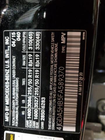 4JGDA5HB5FA589370 - 2015 MERCEDES-BENZ ML 350 4MATIC BLACK photo 13