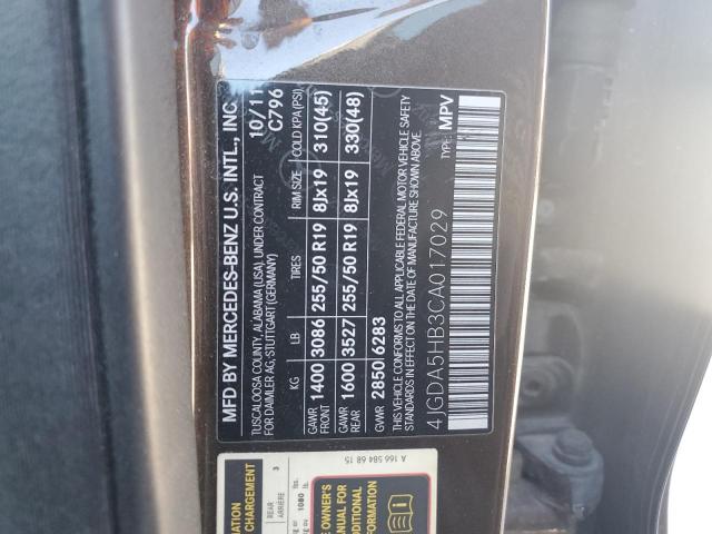 4JGDA5HB3CA017029 - 2012 MERCEDES-BENZ ML 350 4MATIC GRAY photo 13