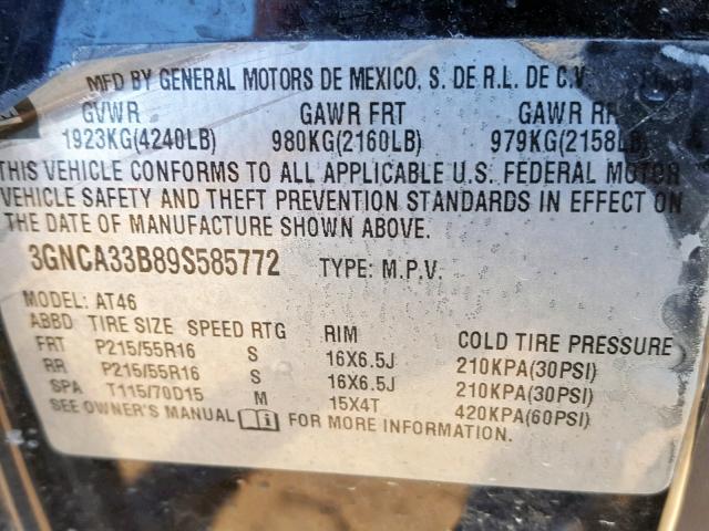 3GNCA33B89S585772 - 2009 CHEVROLET HHR LS  照片 10