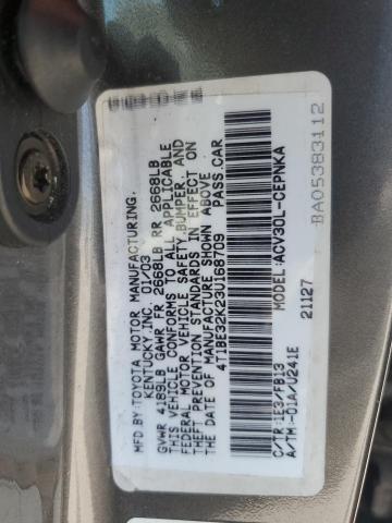 4T1BE32K23U168709 - 2003 TOYOTA CAMRY LE GRAY photo 12
