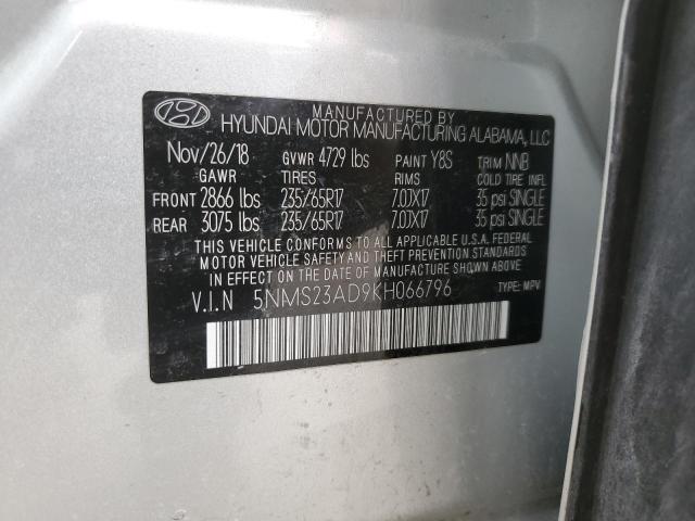 5NMS23AD9KH066796 - 2019 HYUNDAI SANTA FE SE SILVER photo 13