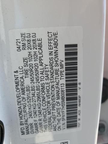 5FNYF7H55MB008113 - 2021 HONDA PASSPORT EXL WHITE photo 13