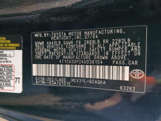 4T1CA30P24U038154 - 2004 TOYOTA CAMRY SOLA SE BLACK photo 12