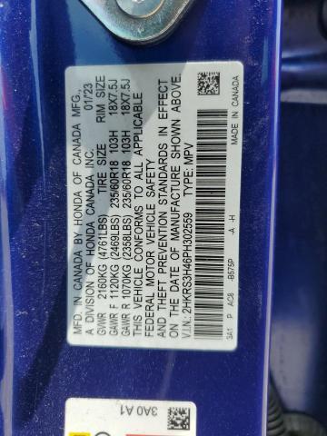 2HKRS3H46PH302559 - 2023 HONDA CR-V EX BLUE photo 14