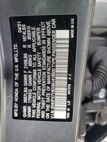 SHHFK7H6XMU418500 - 2021 HONDA CIVIC EX GRAY photo 12