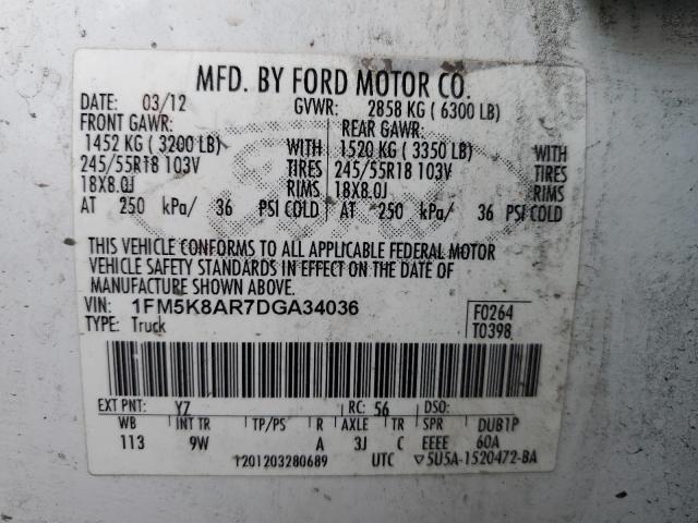 1FM5K8AR7DGA34036 - 2013 FORD EXPLORER POLICE INTERCEPTOR WHITE photo 13