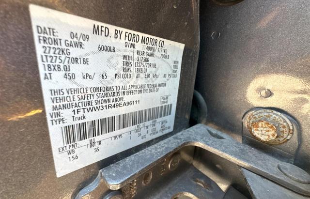 1FTWW31R49EA96111 - 2009 FORD F350 SUPER DUTY GRAY photo 10