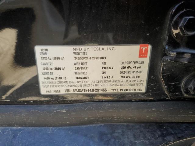 5YJSA1E44JF291466 - 2018 TESLA MODEL S შავი ფოტო 12
