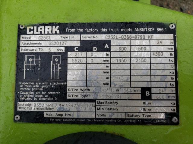 C232L03669790 - 2011 CLARK FORKLIFT FORKLIFT GREEN photo 10