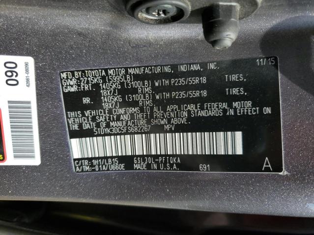 5TDYK3DC5FS682267 - 2015 TOYOTA SIENNA XLE GRAY photo 14