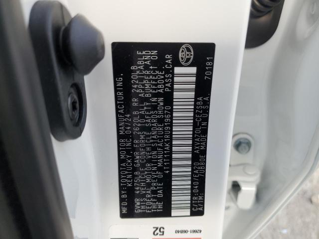 4T1T11AK1RU919670 - 2024 TOYOTA CAMRY SE NIGHT SHADE WHITE photo 12