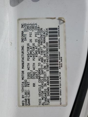 5TBBT4410YS082100 - 2000 TOYOTA TUNDRA ACCESS CAB თეთრი ფოტო 12